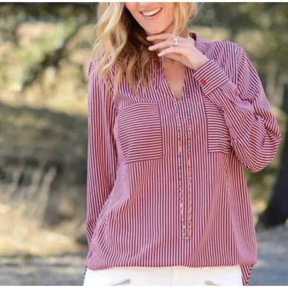 Cabi Women's Franklin Red White Blue Striped Blouse Size Small #5335 - Picture 2 of 9